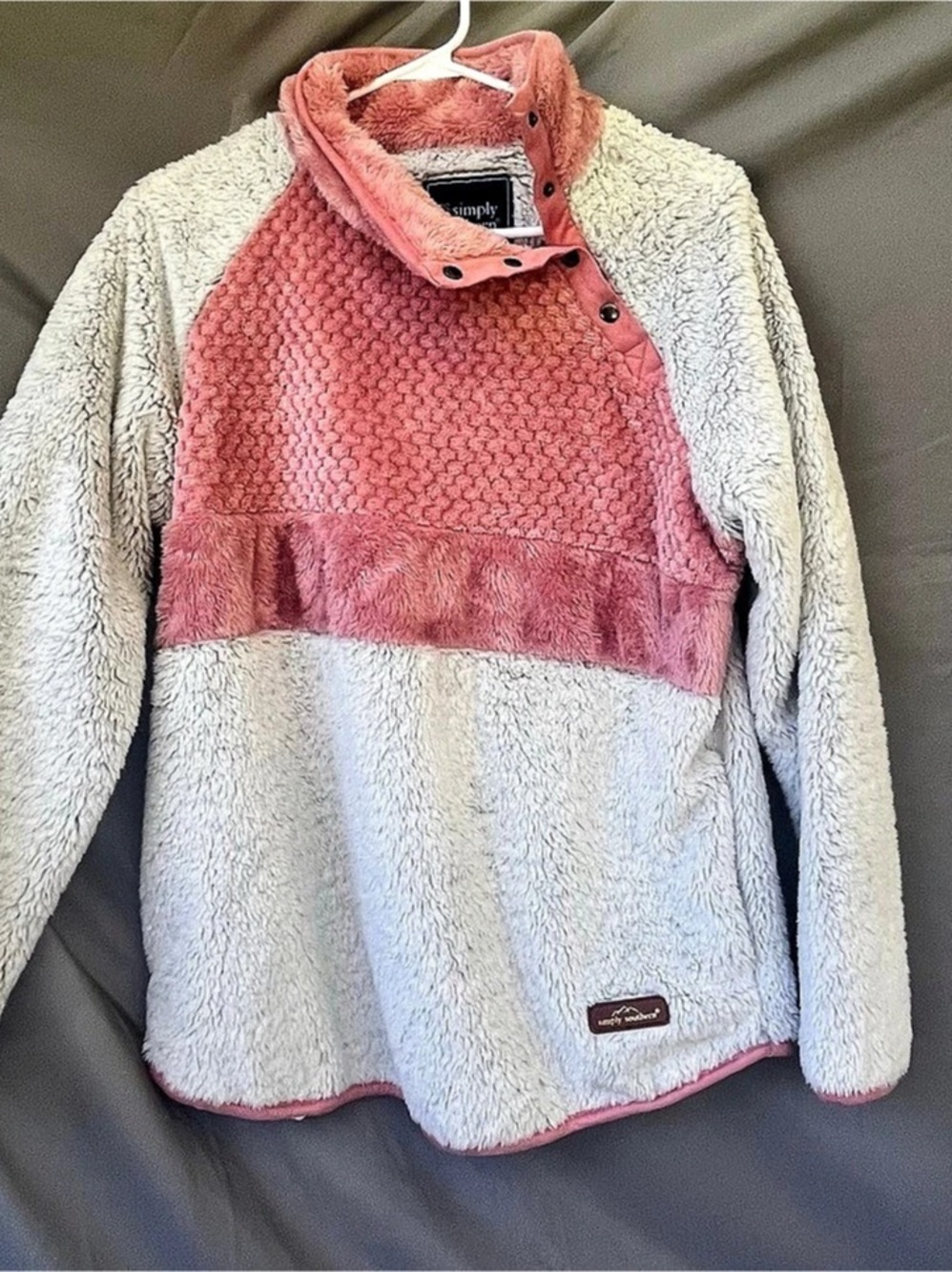 Simply Southern Simply Soft Colorblock Fleece Quarter-Snap Pullover Pink & White